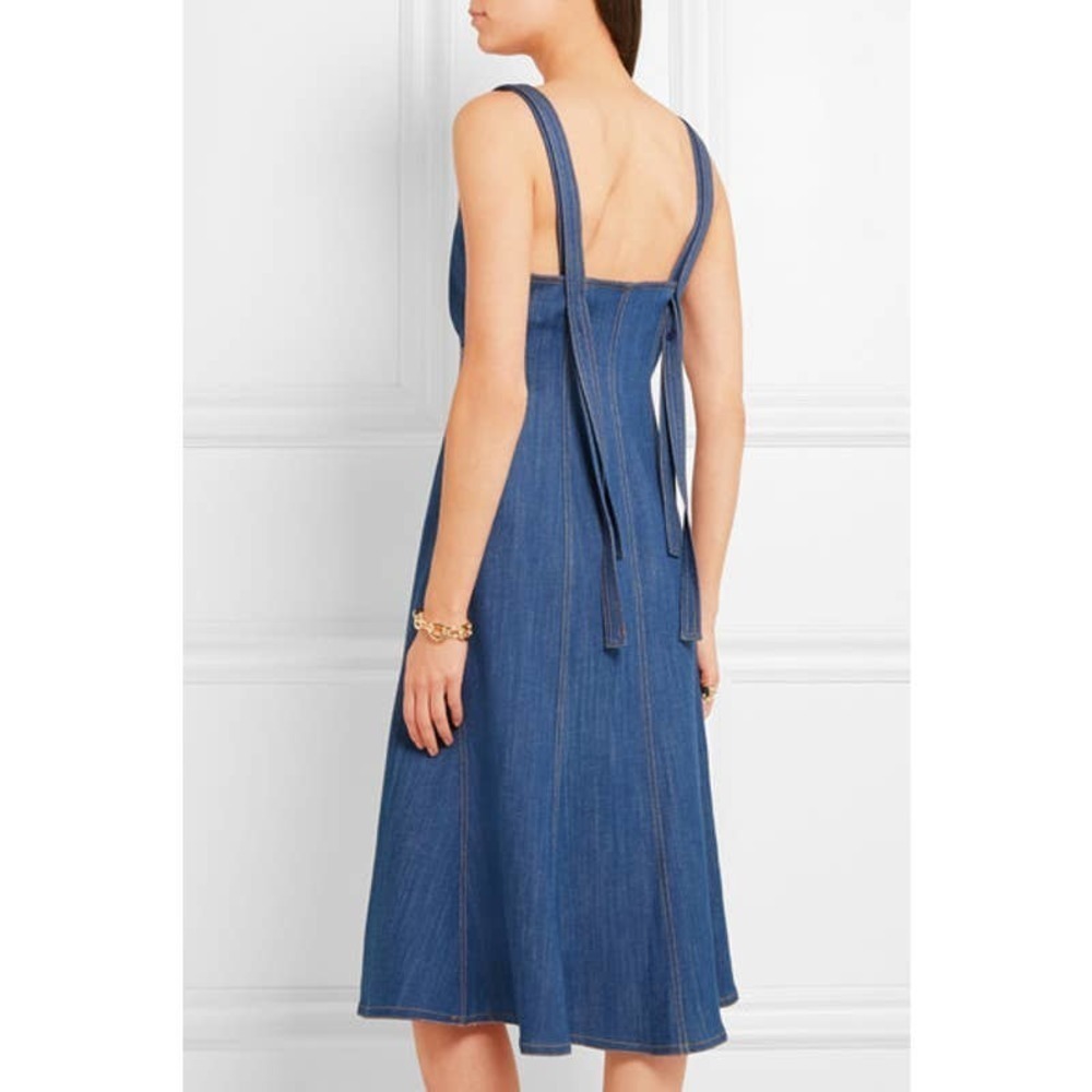 Adam Lippes Blue Stretch Cotton Denim Sleeveless V-Neck Tank Midi Dress Sz 2 - Picture 4 of 16